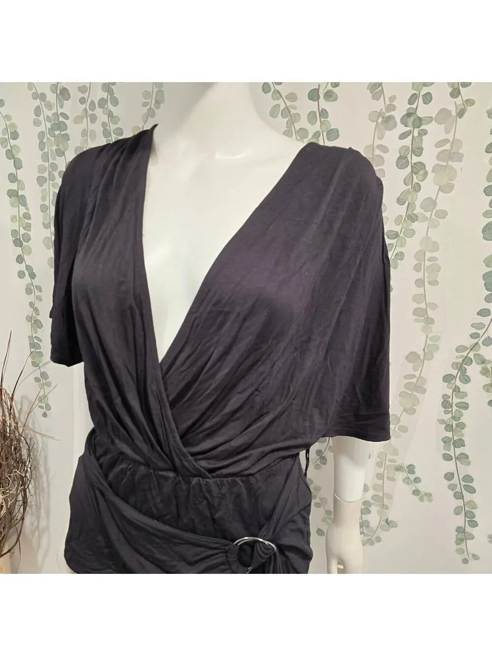 Free People Chelsea Knit Black Wrap Mini Dress NWT Small Kimono Sleeve